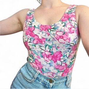 Sz S 80’s/90’s Vintage High Cut Floral Tank Thong Bodysuit